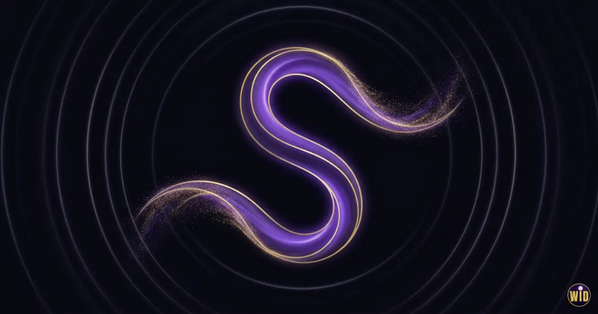 A sinuous ribbon of violet and gold light curving through darkness, evoking dreaming of a snake